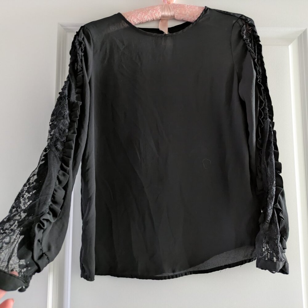 Who What Wear Long Sleeve Black Blouse with Lace